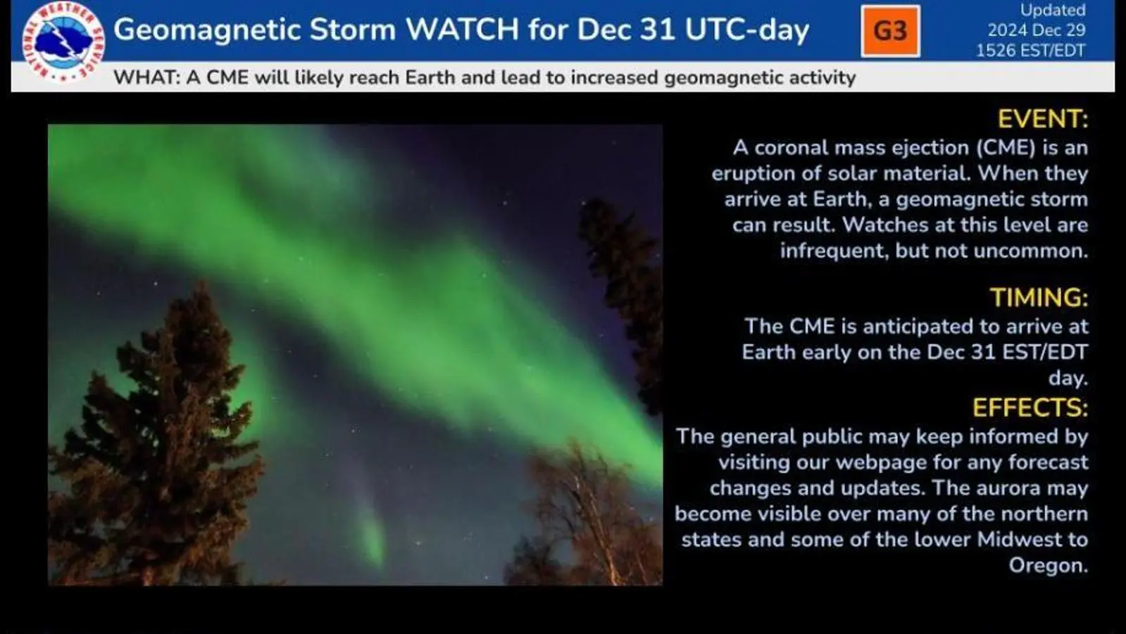 Northern Lights Possible Across US Tonight Amid Geomagnetic Storm